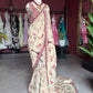 Ivory Beige Floral Designer Saree with Maroon Embroidered Border