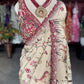 Ivory Beige Floral Designer Saree with Maroon Embroidered Border