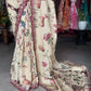Ivory Beige Floral Designer Saree with Maroon Embroidered Border
