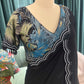 Black Sheer Saree with Scalloped Border and Printed Blouse