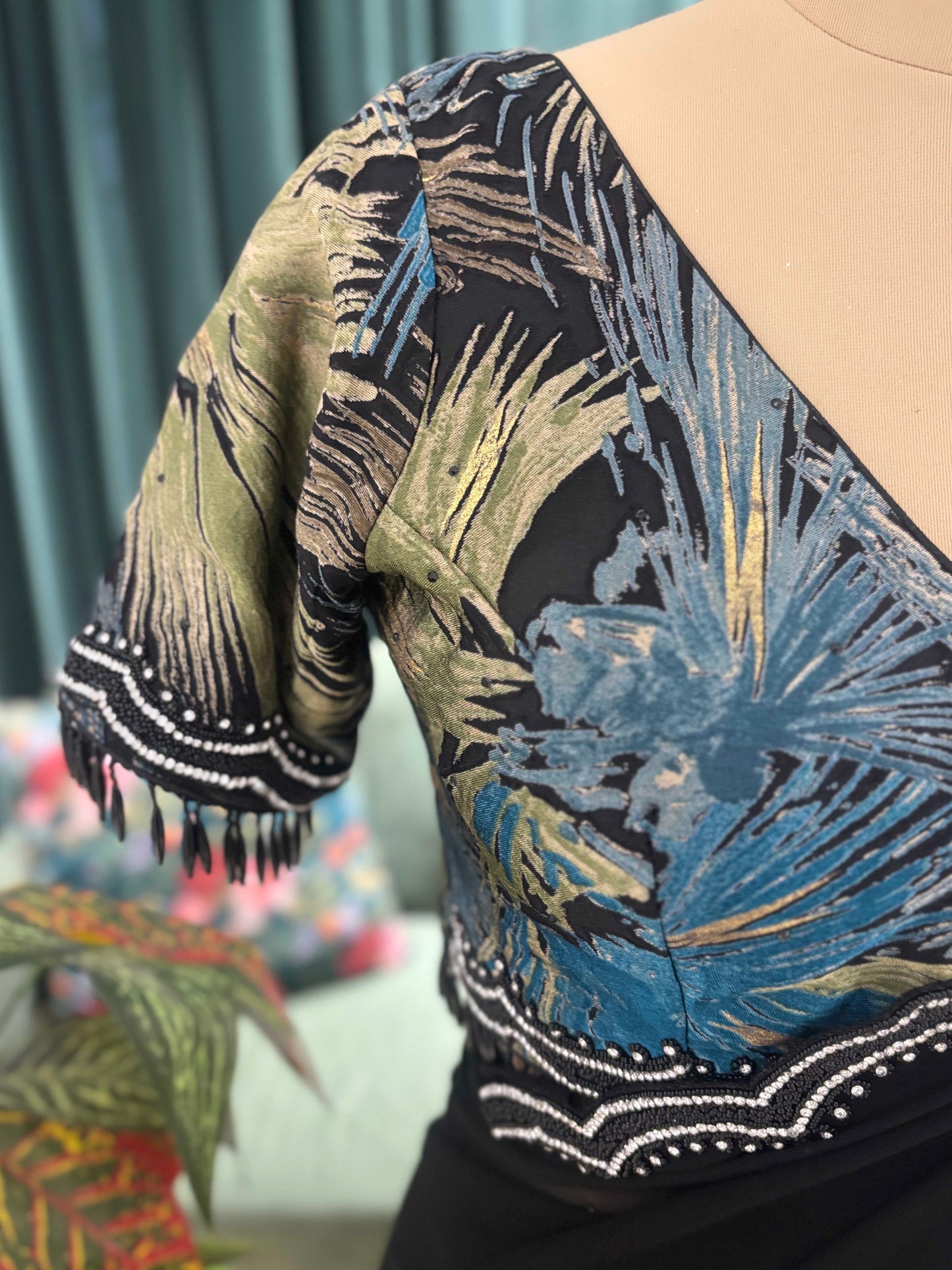 Black Sheer Saree with Scalloped Border and Printed Blouse