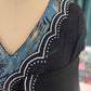 Black Sheer Saree with Scalloped Border and Printed Blouse