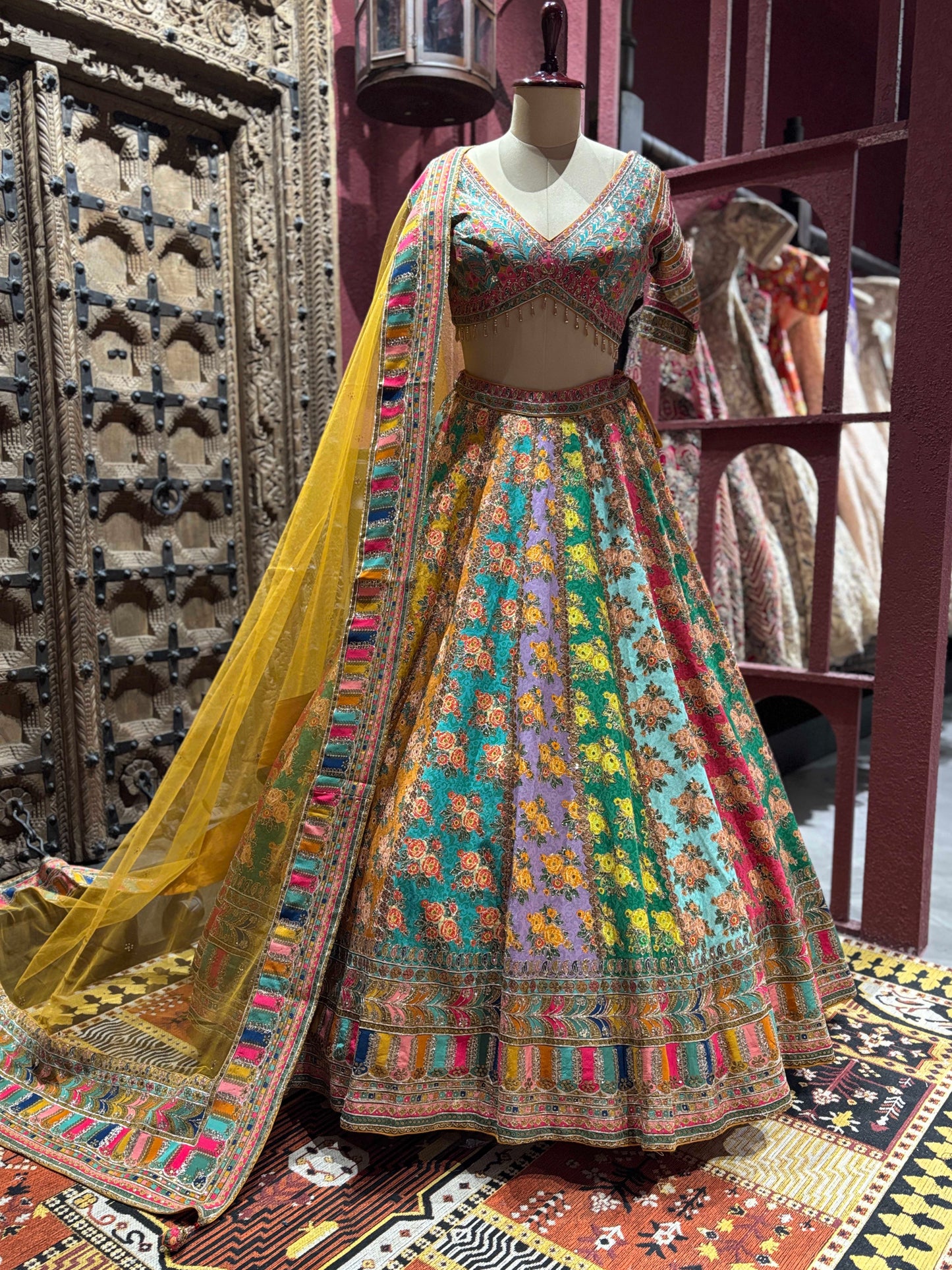 Multi Colour Lehenga for Wedding with Heavy Embroidery