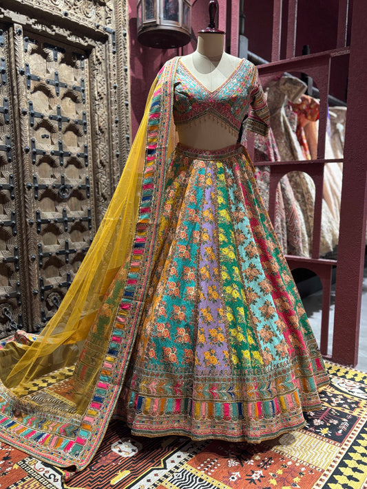 Multi Colour Lehenga for Wedding with Heavy Embroidery
