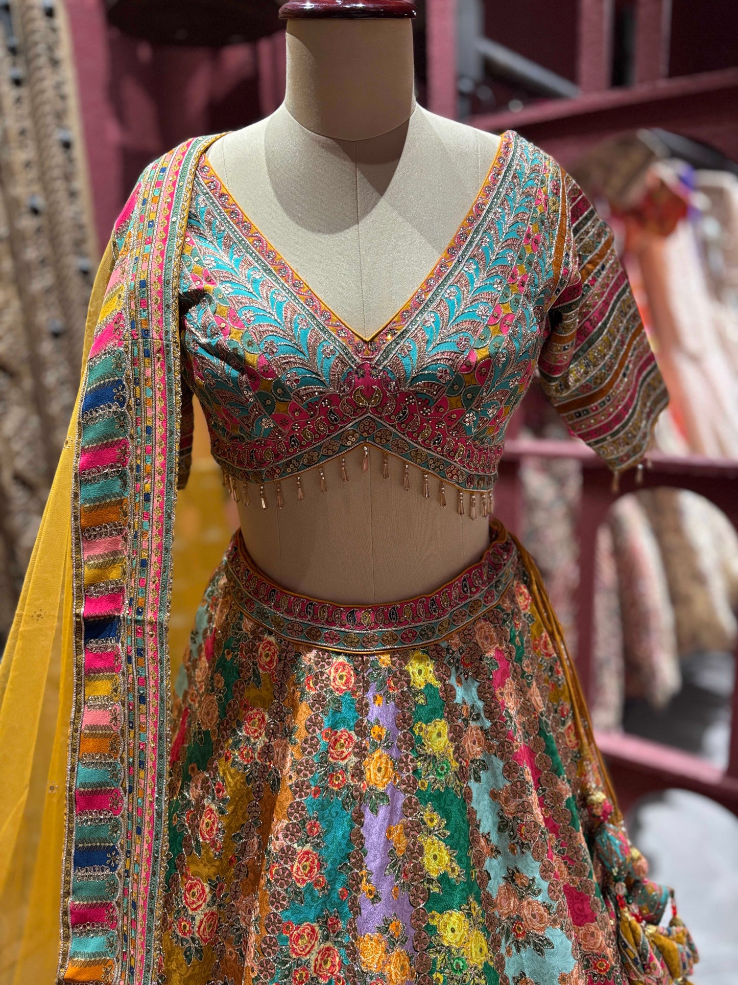 Multi Colour Lehenga for Wedding with Heavy Embroidery