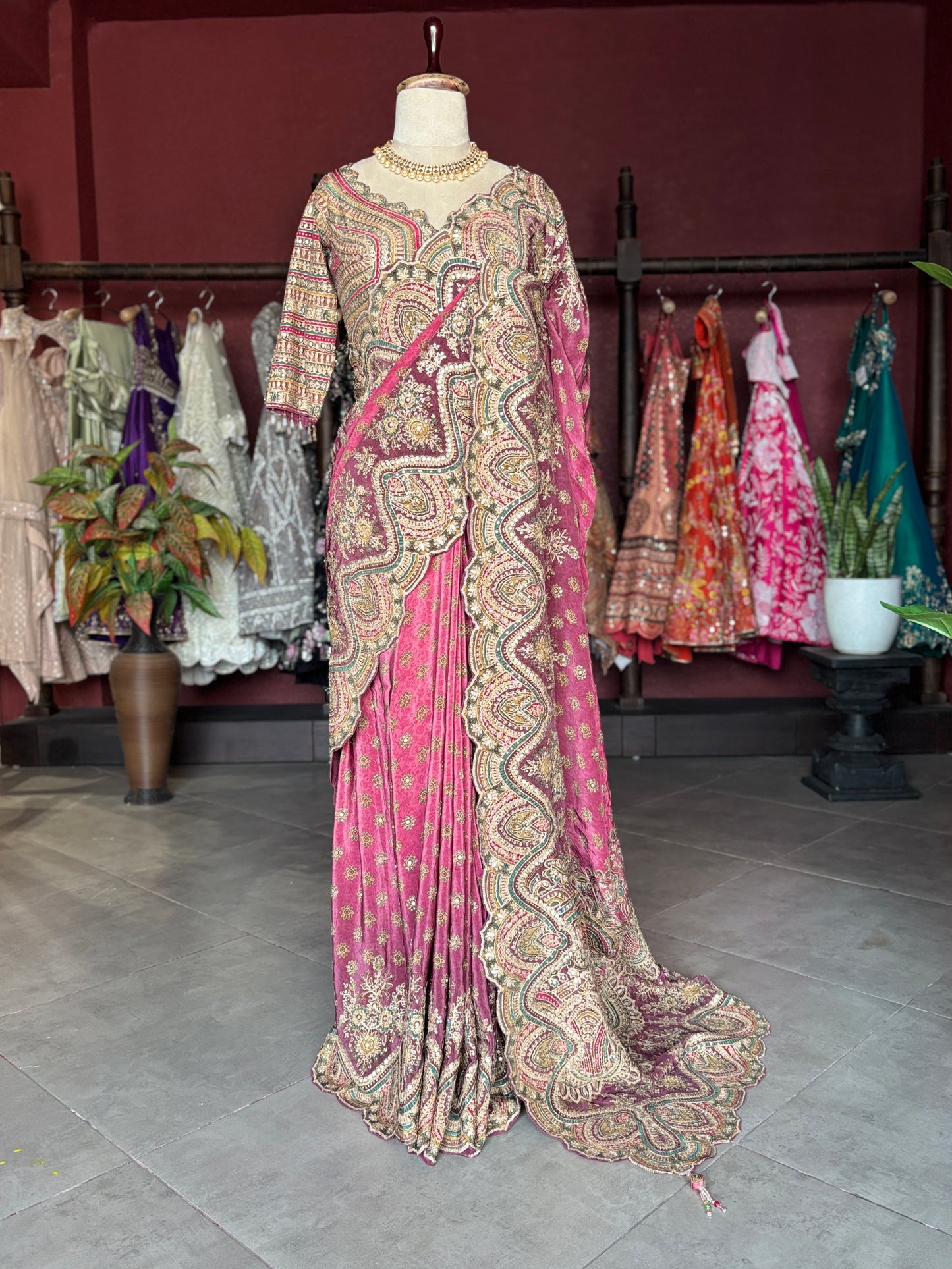 Rani Pink Paisley Designer Saree with Heavy Embroidered Border