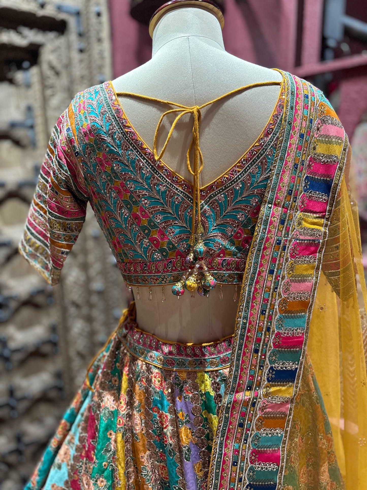 Multi Colour Lehenga for Wedding with Heavy Embroidery