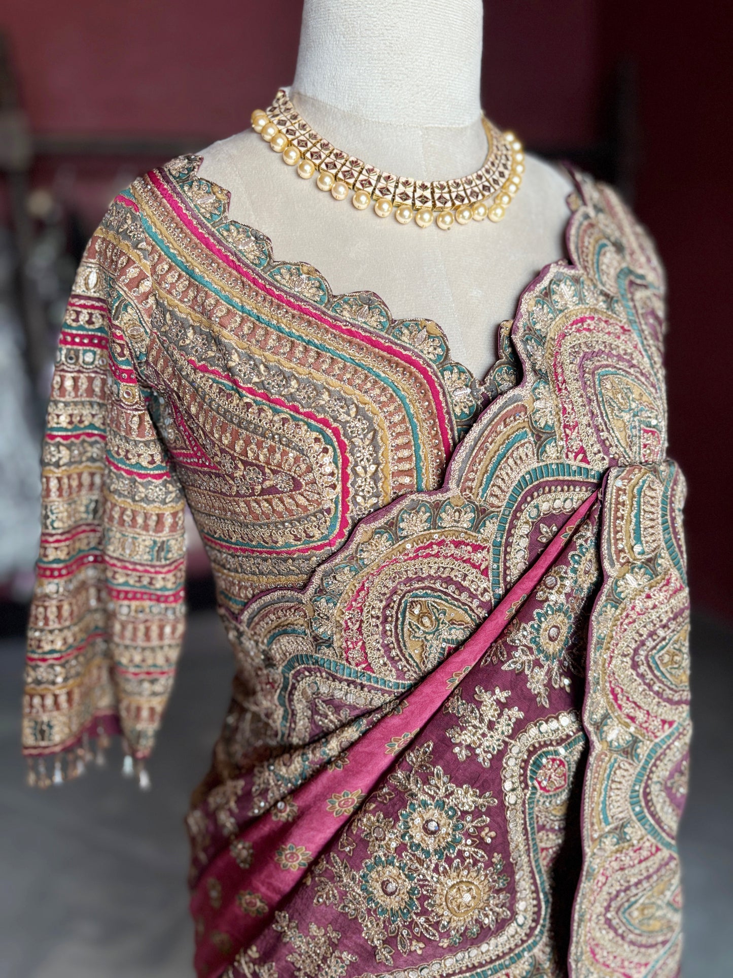 Rani Pink Paisley Designer Saree with Heavy Embroidered Border
