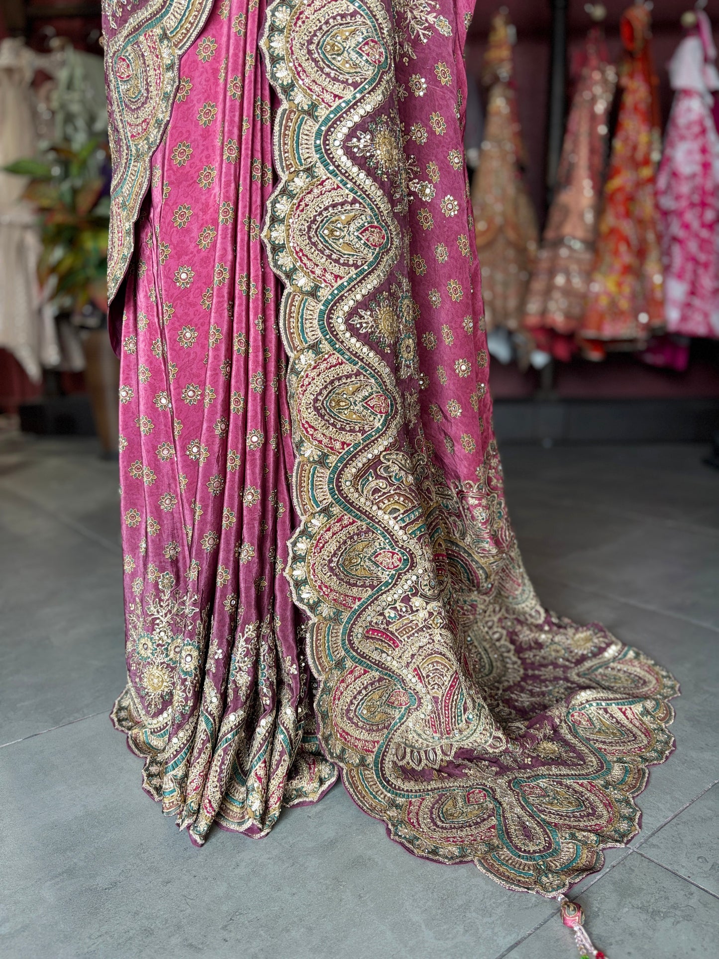 Rani Pink Paisley Designer Saree with Heavy Embroidered Border