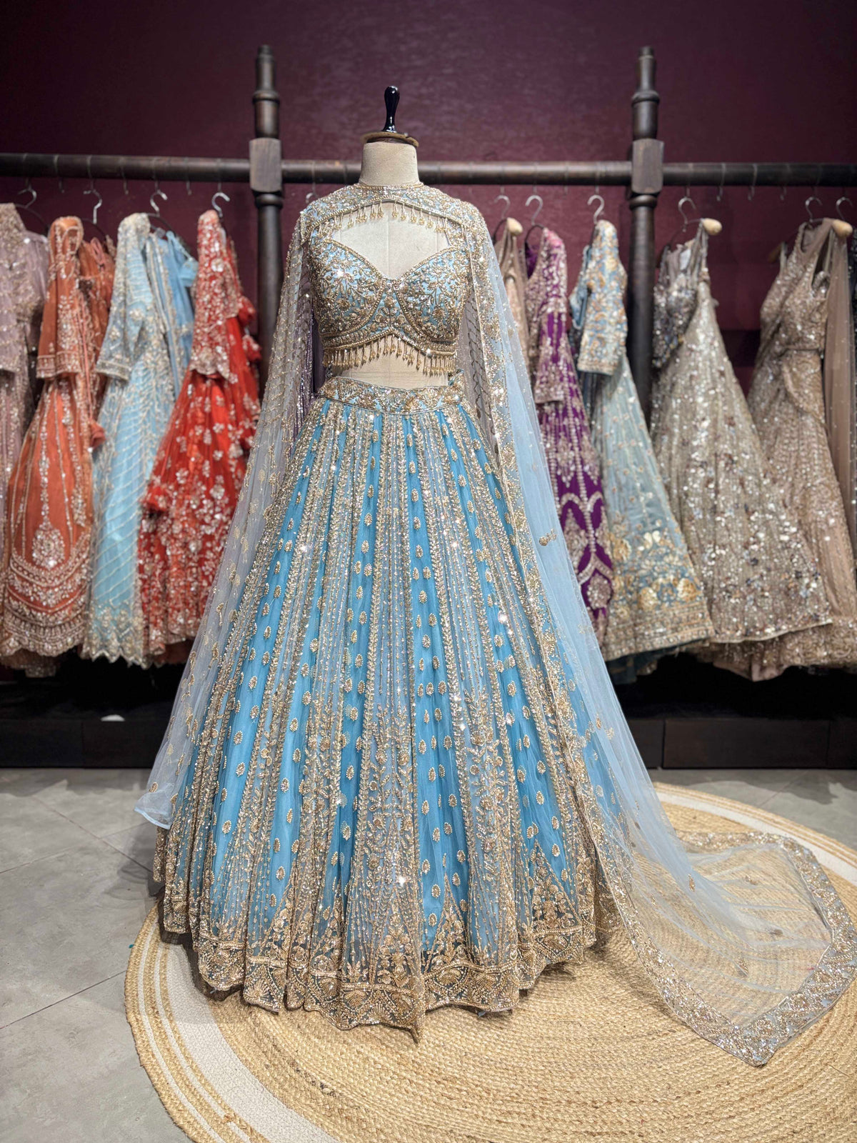 Sky Blue Heavy Embroidered Lehenga Choli with Net Dupatta