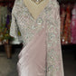 Blush Pink Satin Designer Saree with Silver Embellished Border