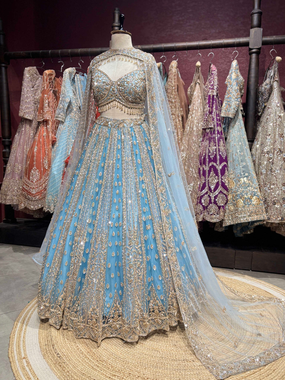 Sky Blue Heavy Embroidered Lehenga Choli with Net Dupatta