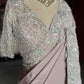 Blush Pink Satin Designer Saree with Silver Embellished Border