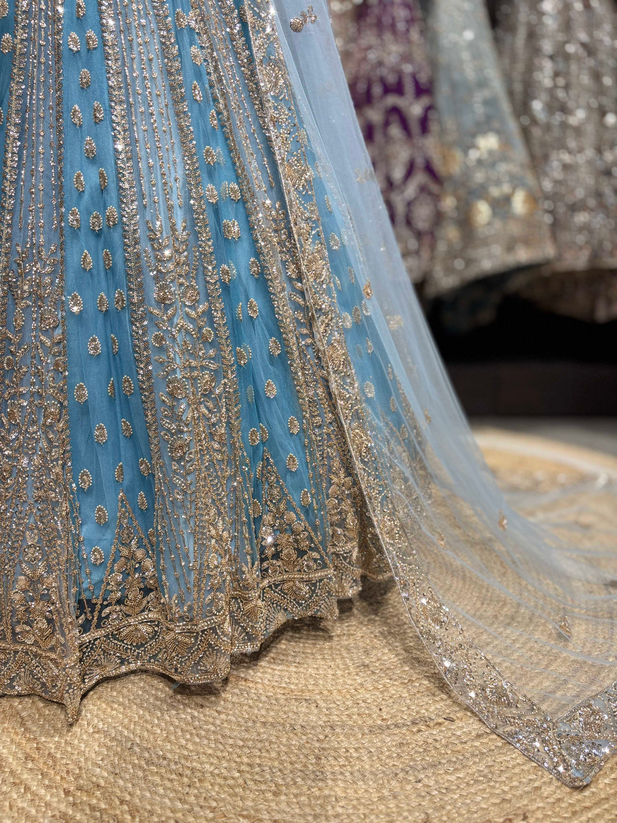 Sky Blue Heavy Embroidered Lehenga Choli with Net Dupatta