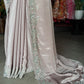Blush Pink Satin Designer Saree with Silver Embellished Border