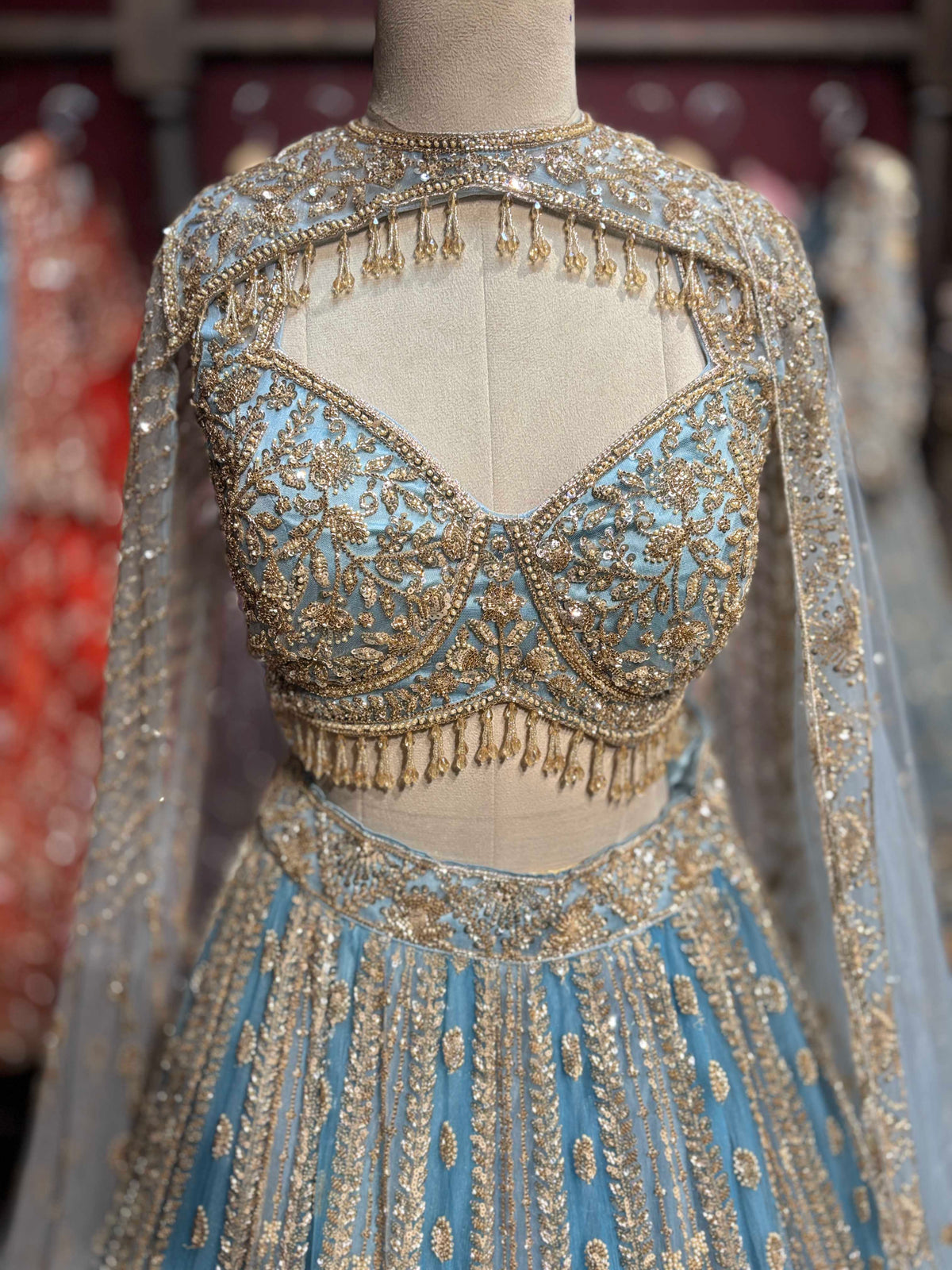 Sky Blue Heavy Embroidered Lehenga Choli with Net Dupatta