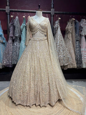 Champagne Gold Heavy Embroidered Bridal Lehenga Choli
