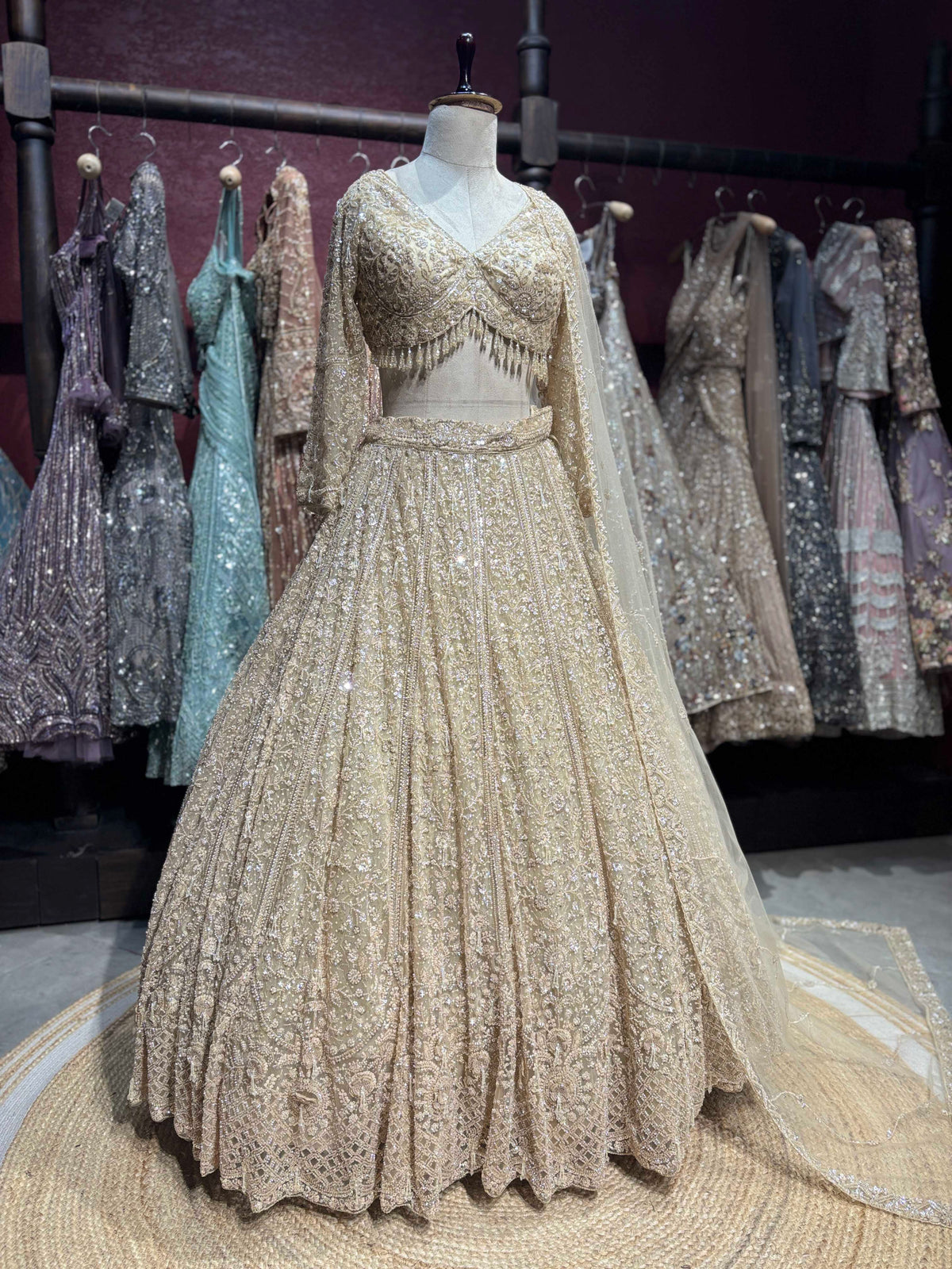Champagne Gold Heavy Embroidered Bridal Lehenga Choli