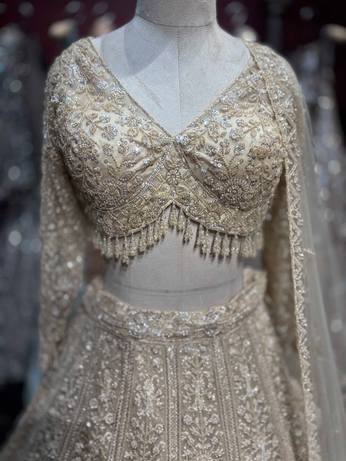 Champagne Gold Heavy Embroidered Bridal Lehenga Choli