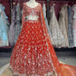 Rust Orange Floral Sequin Embroidered Bridal Lehenga Choli