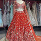 Rust Orange Floral Sequin Embroidered Bridal Lehenga Choli