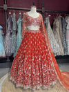 Rust Orange Floral Sequin Embroidered Bridal Lehenga Choli