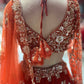 Rust Orange Floral Sequin Embroidered Bridal Lehenga Choli