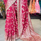 Red Banarasi Designer Saree with Golden Floral Weaving & Heavy Blouse