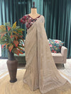 Champagne Golden Saree with Maroon Embroidered Blouse