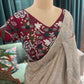 Champagne Golden Saree with Maroon Embroidered Blouse