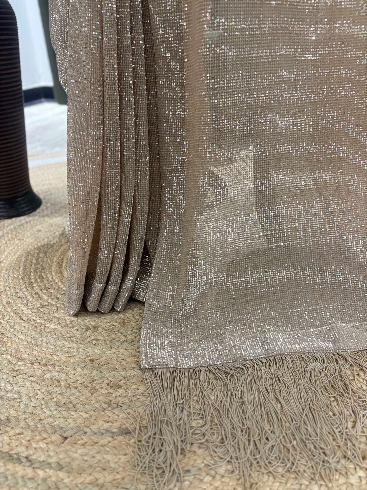 Champagne Golden Saree with Maroon Embroidered Blouse