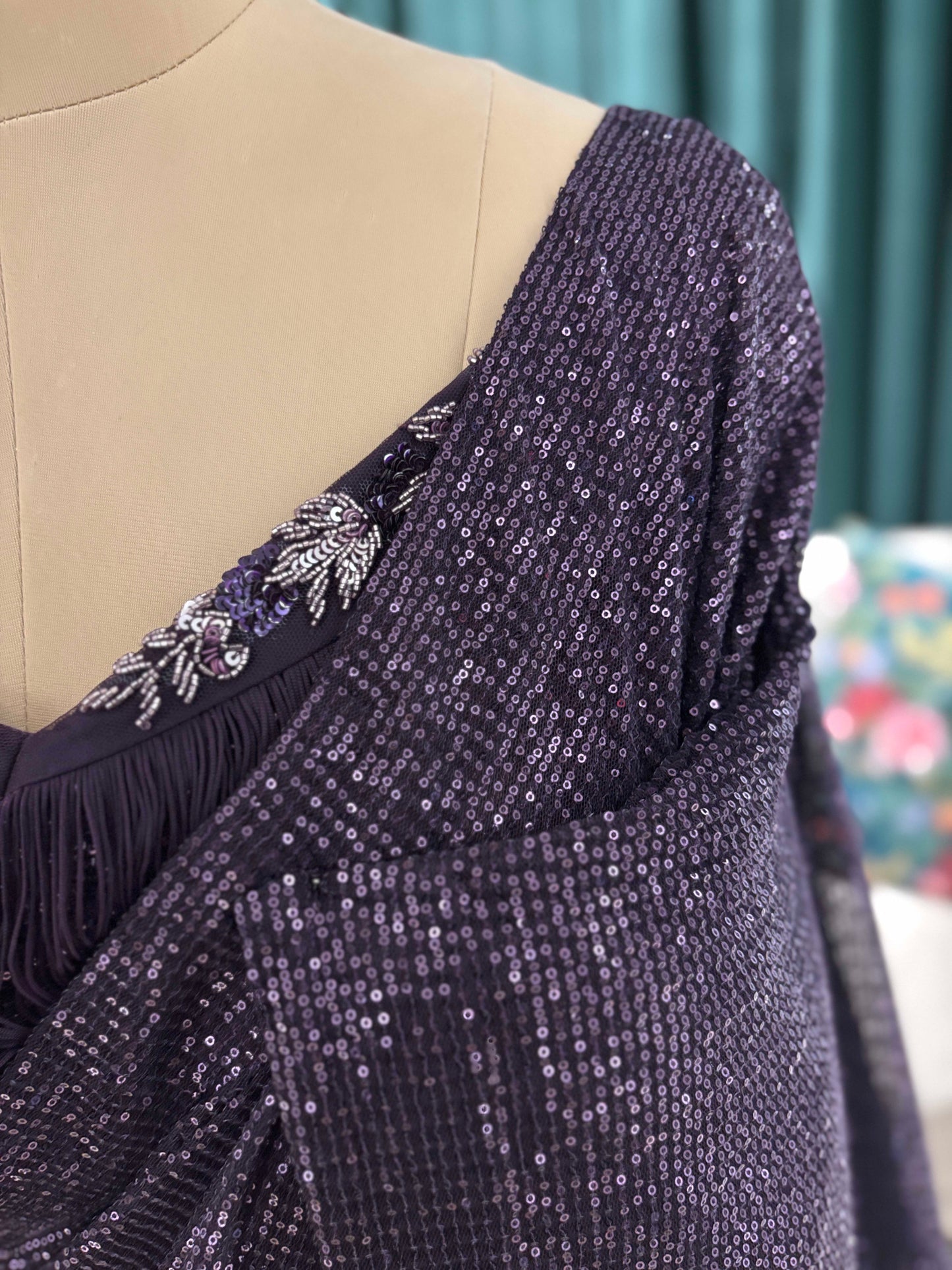 Deep Plum Ner Saree with Fringe Pallu and Embroidered Blouse