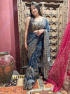 Blue Silk Saree with Heavy Golden Zari Embroidery & Designer Blouse