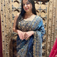Blue Silk Saree with Heavy Golden Zari Embroidery & Designer Blouse