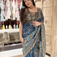Blue Silk Saree with Heavy Golden Zari Embroidery & Designer Blouse