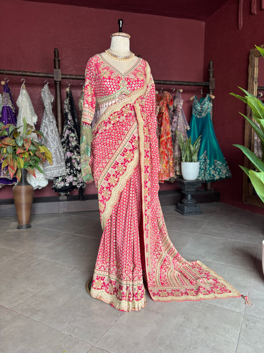Banarasi Designer Saree with Golden Border and Embroidered Blouse