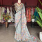 Pastel Designer Saree with Navy Embroidered Border and Heavy Blouse