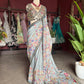 Pastel Designer Saree with Navy Embroidered Border and Heavy Blouse