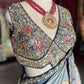 Pastel Designer Saree with Navy Embroidered Border and Heavy Blouse