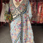 Pastel Designer Saree with Navy Embroidered Border and Heavy Blouse