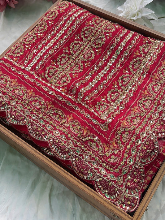 Royal Red Bridal Saree with Heavy Zari & Stone Embroidery Designer Blouse