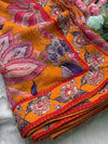 Orange Floral Designer Saree with Sequin Embroidery Work
