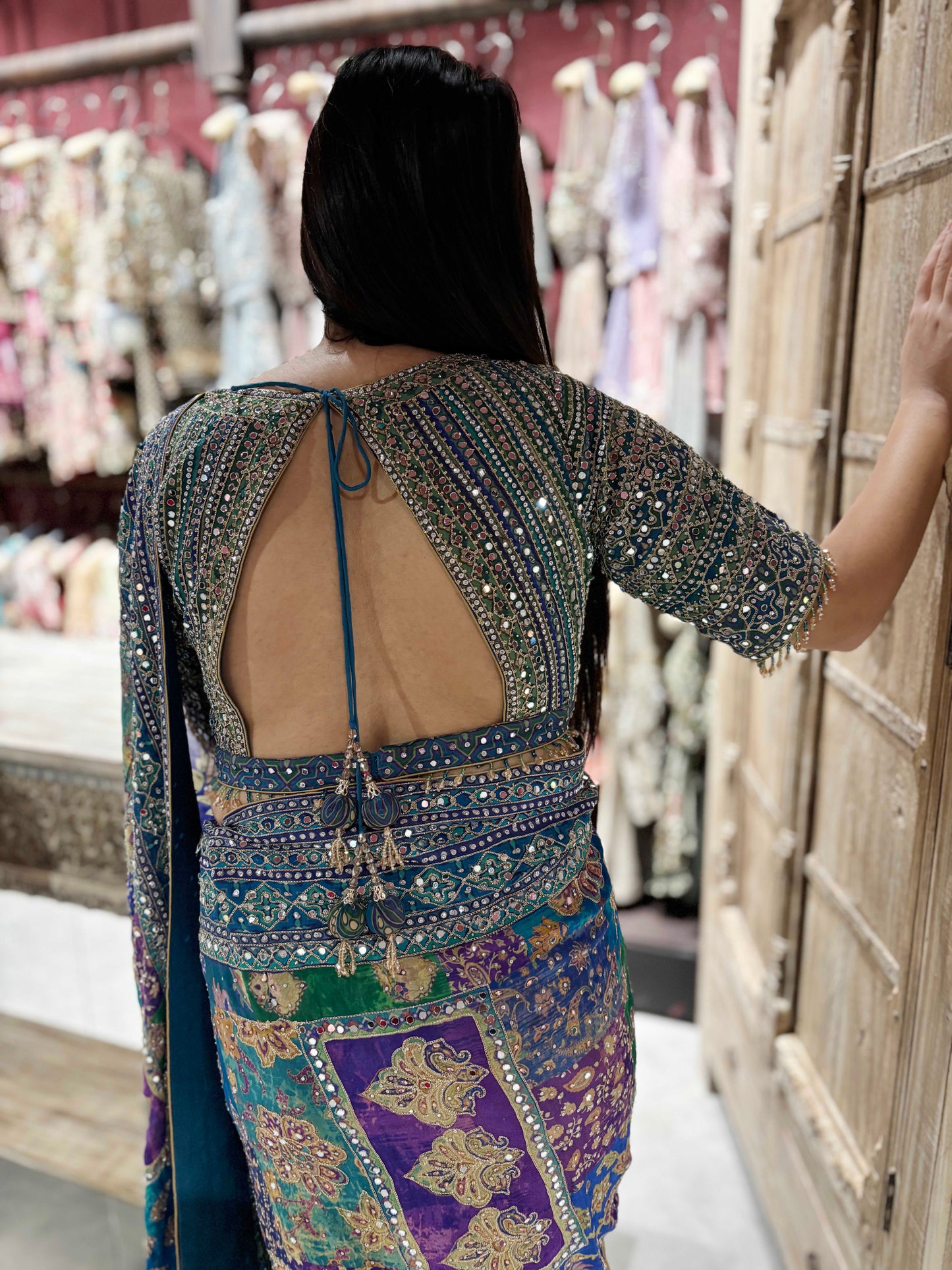 Designer Mirror Work Saree with Heavy Embroidered Blouse