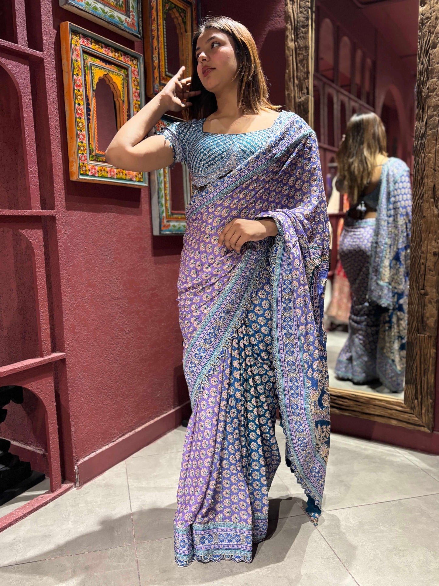 Floral Saree with Traditional Border & Designer Blouse