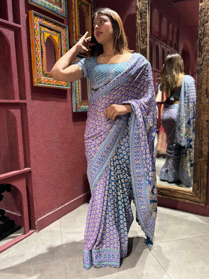 Floral Saree with Traditional Border & Designer Blouse