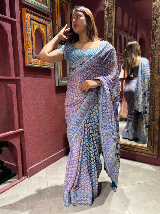 Floral Saree with Traditional Border & Designer Blouse