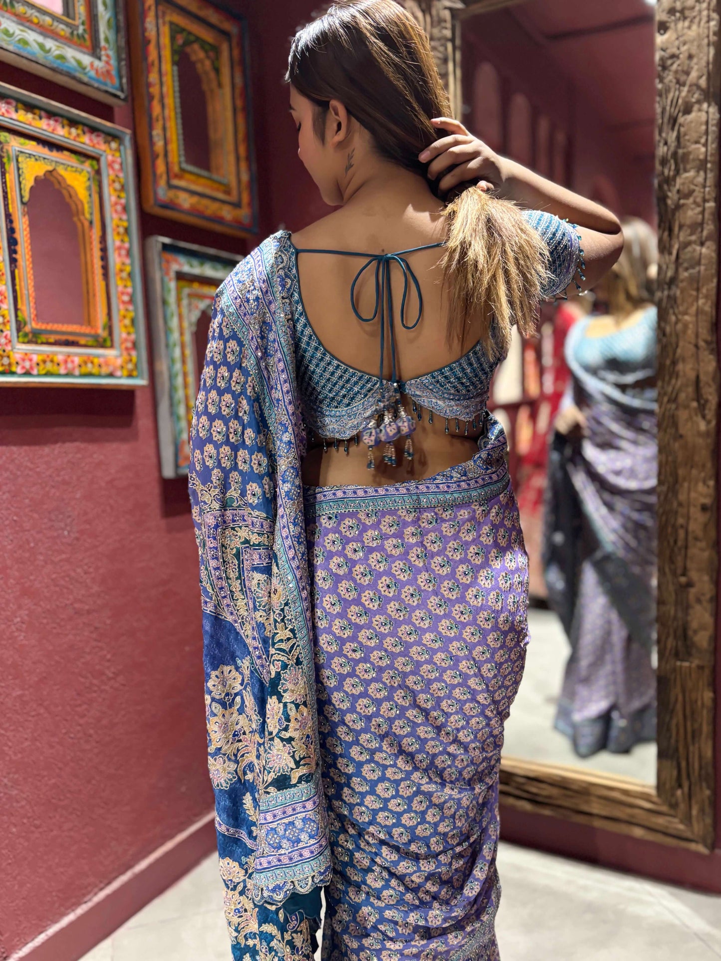 Floral Saree with Traditional Border & Designer Blouse