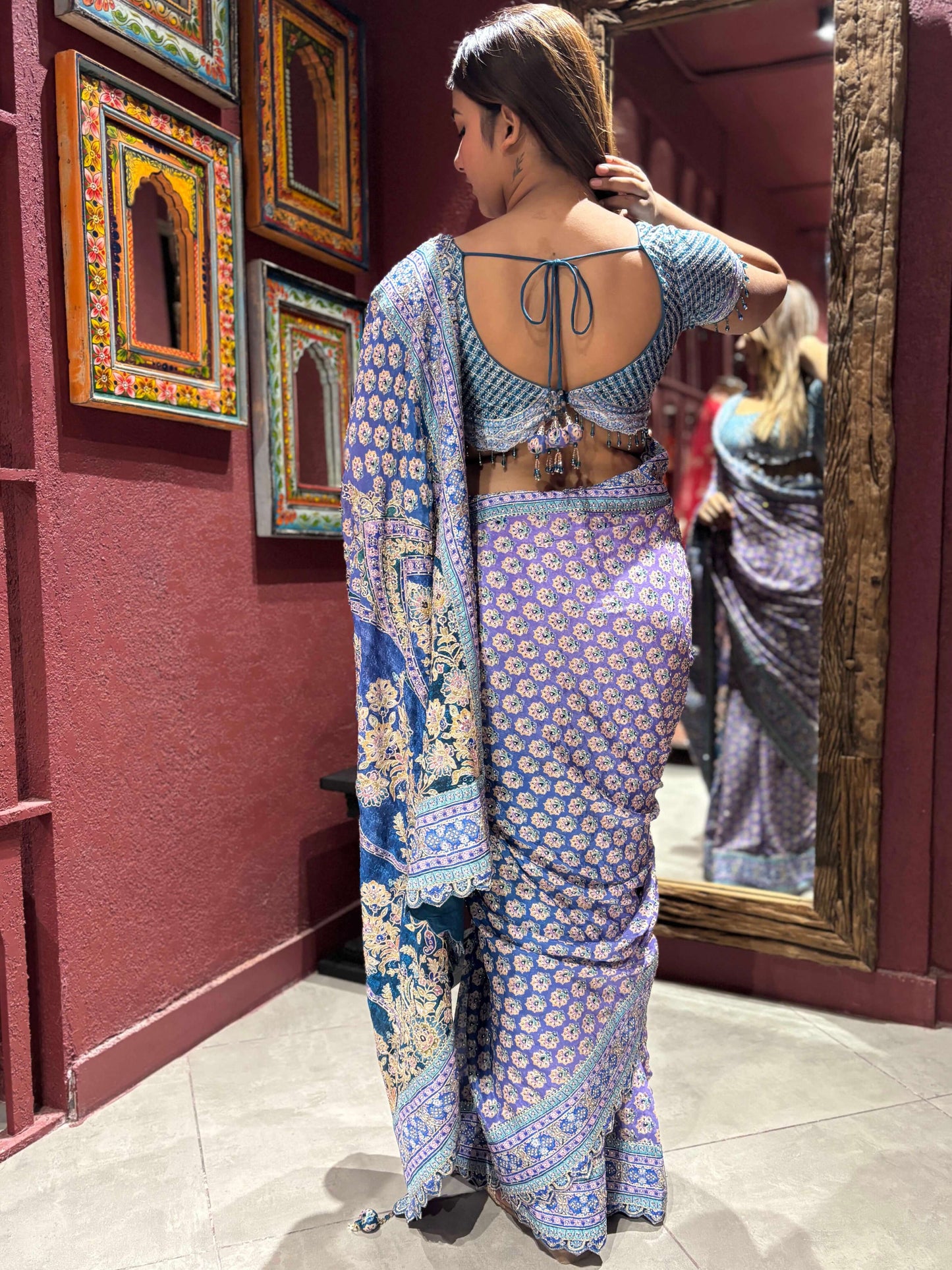 Floral Saree with Traditional Border & Designer Blouse