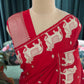 Red Banarasi Saree with Traditional Elephant Motif Zari Work