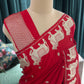 Red Banarasi Saree with Traditional Elephant Motif Zari Work
